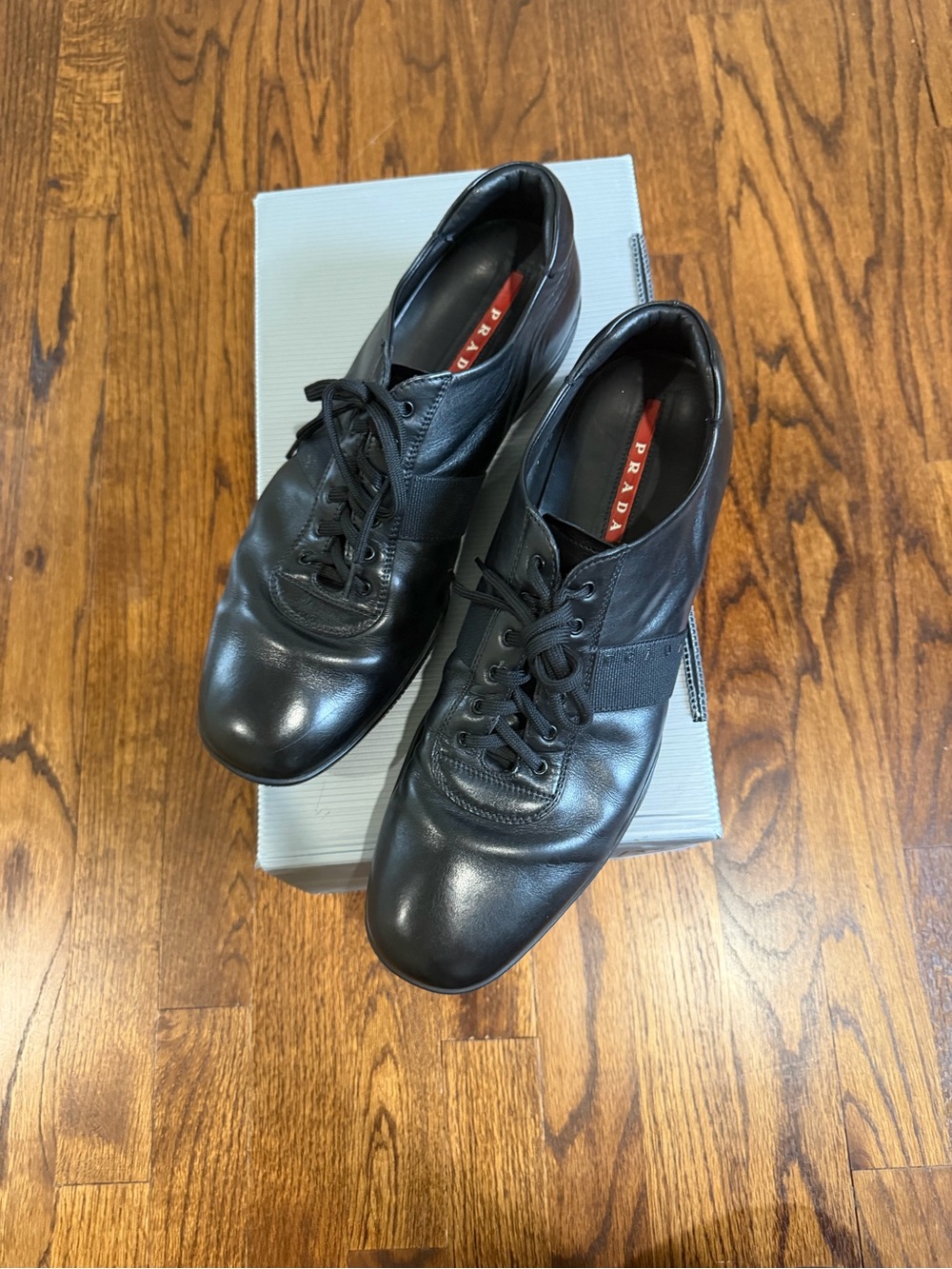 Prada Black Leather Lace-Up Oxfords